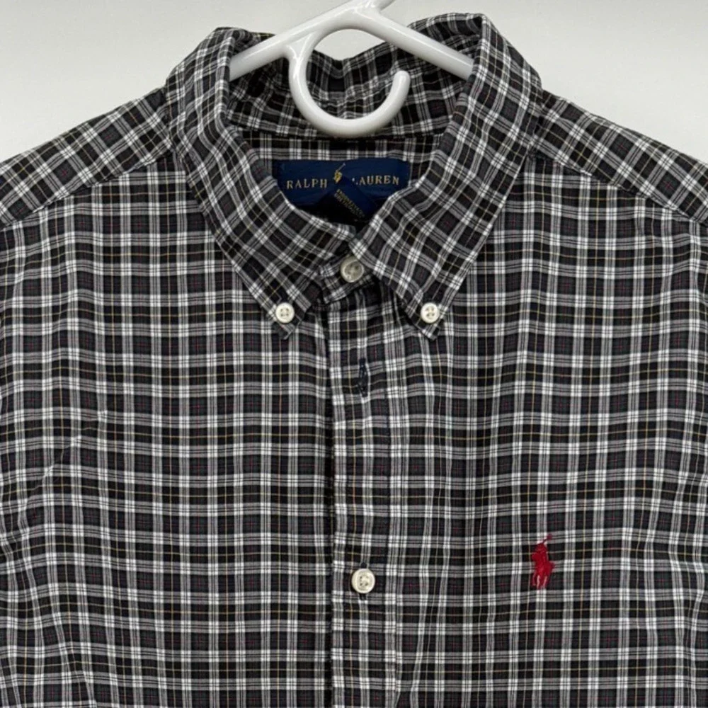 Ralph Lauren Boys XL 18-20 Plaid Button Down Shirt Navy Green Red Long Sleeve